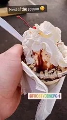 Hot fudge sundae with whipped cream and a cherry